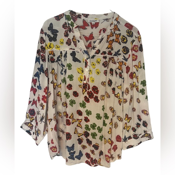 Serengeti Womens Butterfly & Floral Flowy Peasant Tunic Top Size XL Boho - Picture 13 of 13